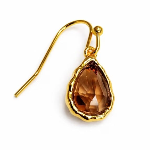 Women’s Gold-Tone Teardrop Dangle Earrings with Ruby Red, Turquoise, and Smoky Brown Stones