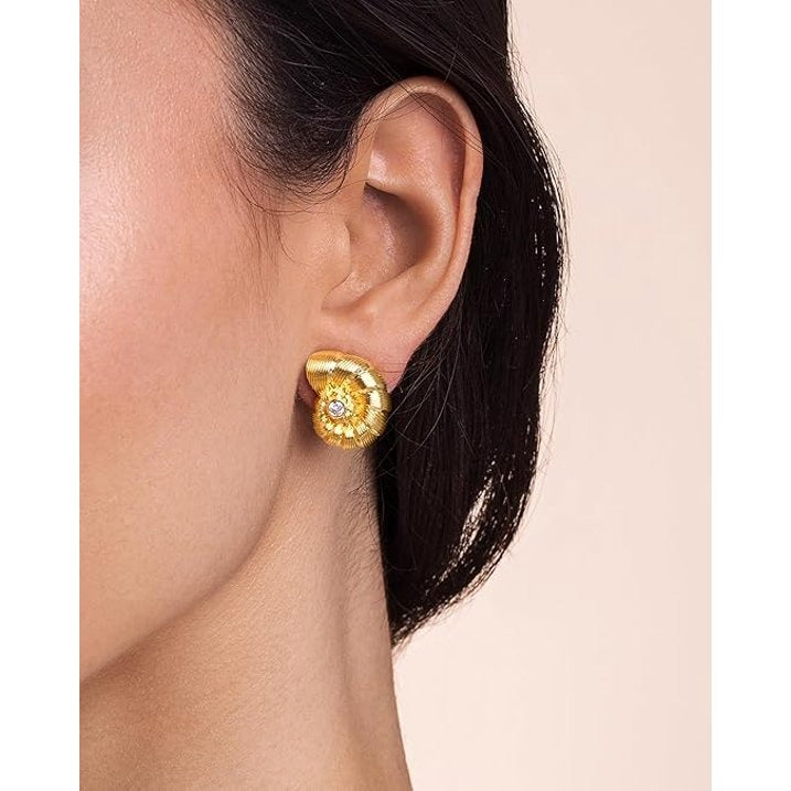 SNGIA 18K Gold Plated Nautilus Shell CZ Statement Stud Earrings for Women
