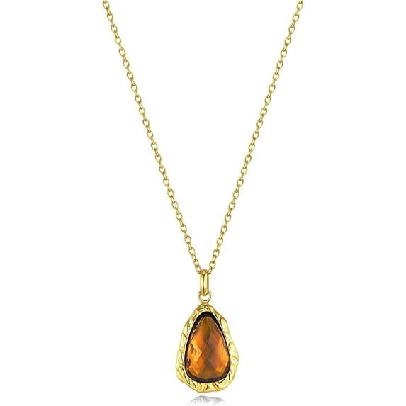 SNGIA 18K Gold Plated Teardrop Pendant Necklace for Women, Adjustable Chain, Amber