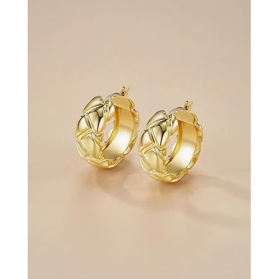 SNGIA 18K Gold Plated Chunky Twisted Hoop Earrings for Women, Textured Statement Stud Hoops