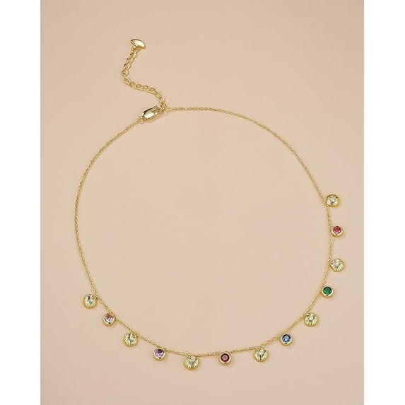 SNGIA 18K Gold Plated Shell Charm Necklace for Women, Multicolor Beaded Statement Choker