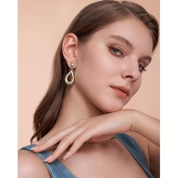 SNGIA Two-Tone Gold and Silver Plated Floral Dangle Drop Earrings for Women