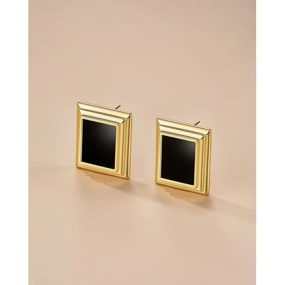 SNGIA 18K Gold Plated Black Square Statement Dangle Stud Earrings for Women