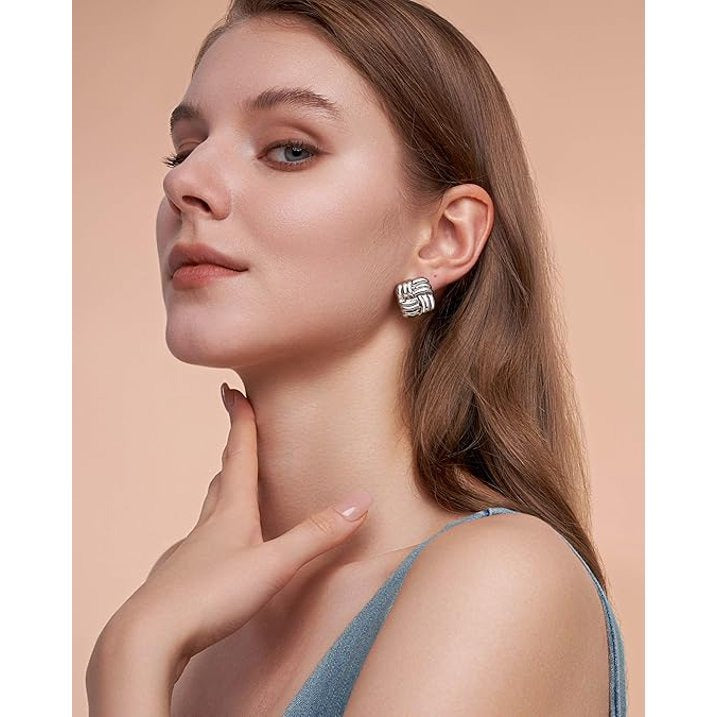 SNGIA Chunky Knot Stud Earrings for Women, Gold or Silver Plated Ribbed Statement Earrings