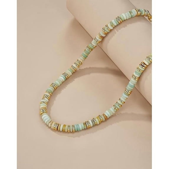 SNGIA 18K Gold Plated Natural Stone Beaded Choker Necklace for Women, Adjustable Mist