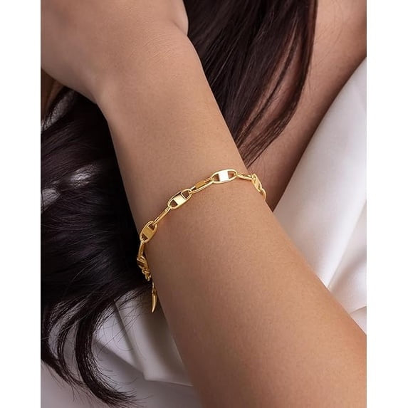 18K Gold Plated Adjustable Textured Paperclip Link Bracelet for Women