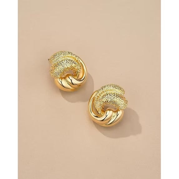 SNGIA 18K Gold Plated Textured Leaf Dangle Earrings for Women, Interlock Statement Drop Earrings