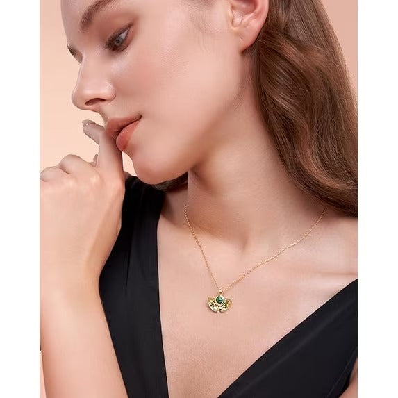 SNGIA 18K Gold Plated Green Malachite Half Circle Pendant Necklace for Women