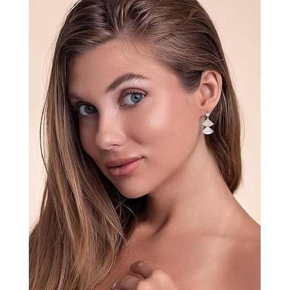 SNGIA 18K Gold Plated Mother of Pearl CZ Geometric Dangle Stud Earrings for Women