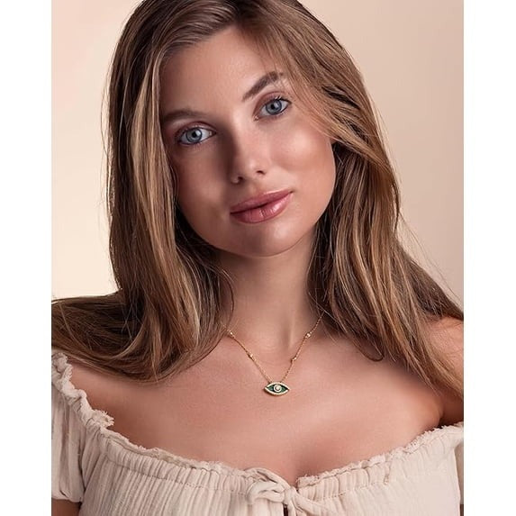 SNGIA 18K Gold Plated Evil Eye Pendant Necklace with Natural Stone and CZ for Women