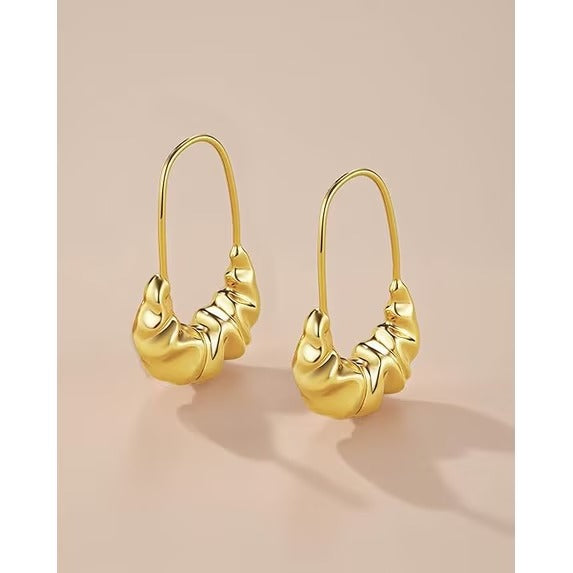 18K Gold Plated Chunky Twisted Hoop Earrings Large Textured Statement Hoops for Women