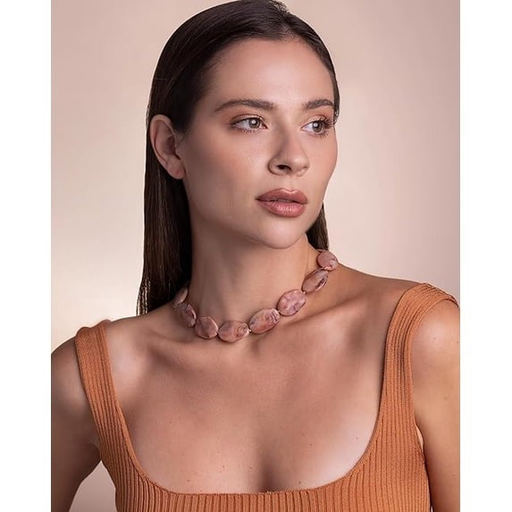 SNGIA Red Brown Resin Beaded Choker Necklace for Women Statement Collar Jewelry