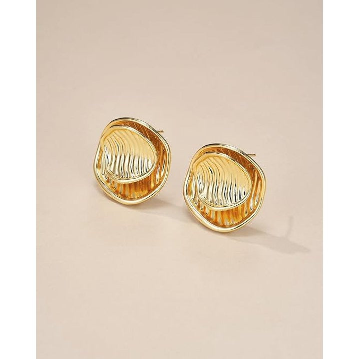 SNGIA 18K Gold Plated Leaf Dangle Earrings for Women, Textured Ribbed Statement Stud Earrings