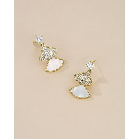 SNGIA 18K Gold Plated Mother of Pearl CZ Geometric Dangle Stud Earrings for Women