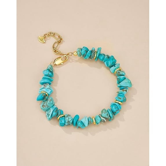 Women's Turquoise Color Chip Bead Bracelet with Gold Tone Chain and Lobster Clasp
