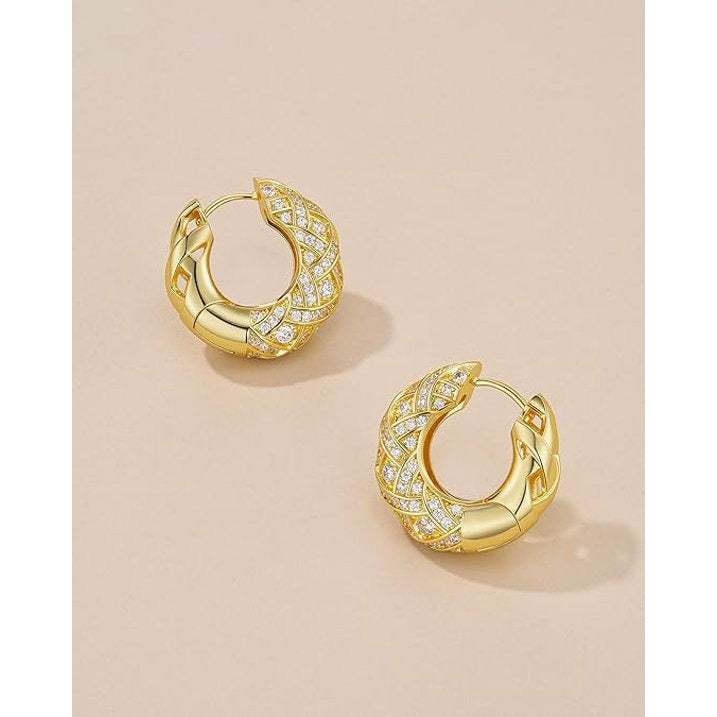 SNGIA 18K Gold Plated CZ Chunky Twisted Hoop Earrings for Women, Geometric Statement Hoops