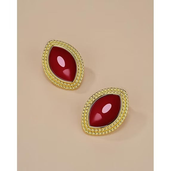 SNGIA 18K Gold Plated Oval Stud Earrings for Women with Resin Center and Braided Frame