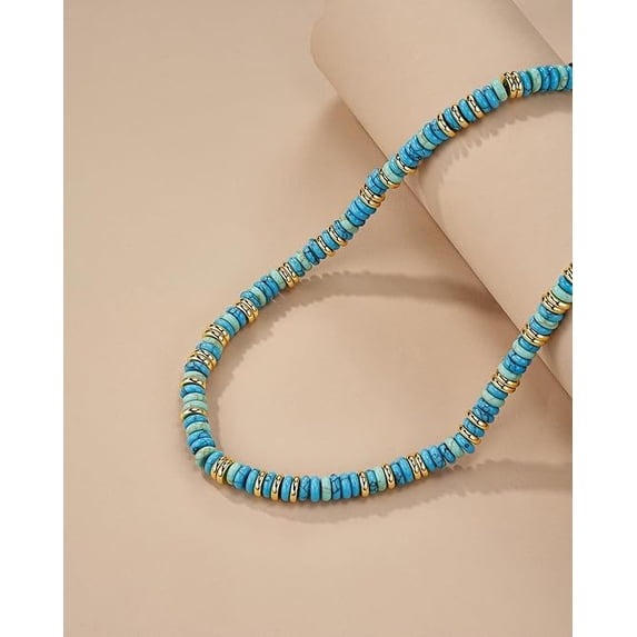 SNGIA 18K Gold Plated Natural Stone Beaded Choker Necklace for Women, Adjustable Turquoise