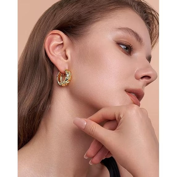 SNGIA 18K Gold Plated Chunky Twisted Hoop Earrings for Women, Textured Statement Stud Hoops
