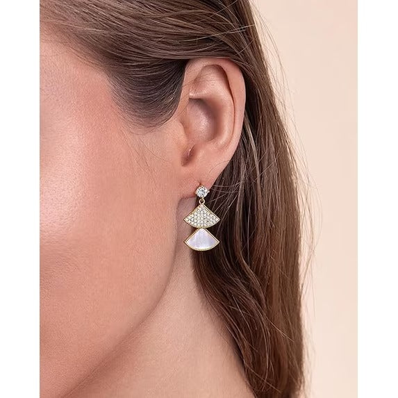 SNGIA 18K Gold Plated Mother of Pearl CZ Geometric Dangle Stud Earrings for Women