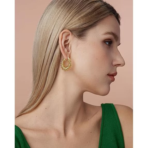 SNGIA 18K Gold Plated Chunky Twisted Open Hoop Earrings for Women with 18K Gold Plated Accent
