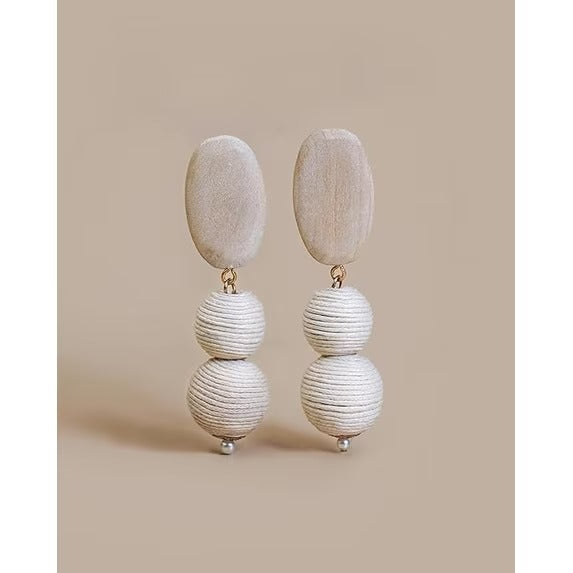 SNGIA Boho Dangle Earrings for Women, Wood Look Statement Drop Earrings, Beige and Gold Tone