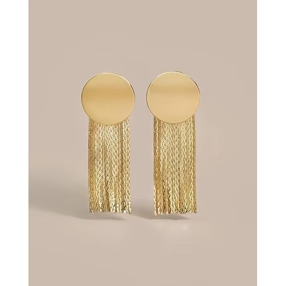 SNGIA 18K Gold Plated Circular Tassel Dangle Earrings for Women, Large Boho Statement Drop Earrings
