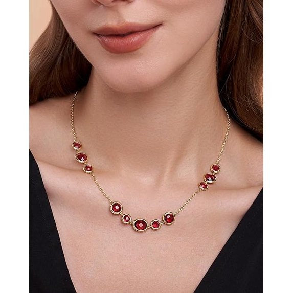 SNGIA 18K Gold Plated Ruby Gemstone Beaded Statement Choker Necklace for Women