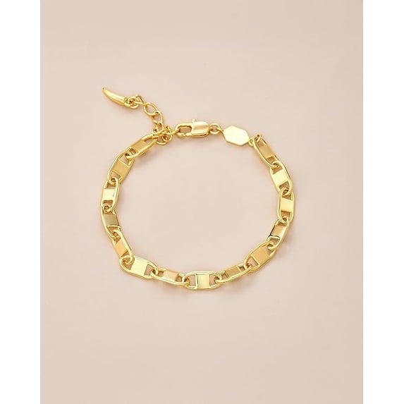18K Gold Plated Adjustable Textured Paperclip Link Bracelet for Women