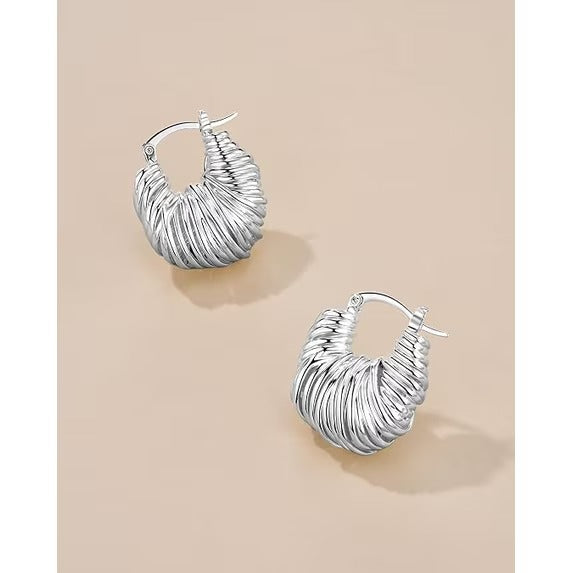 SNGIA Braided Chunky Hoop Earrings for Women, 18K Gold Plated or Silver Tone Ribbed Design