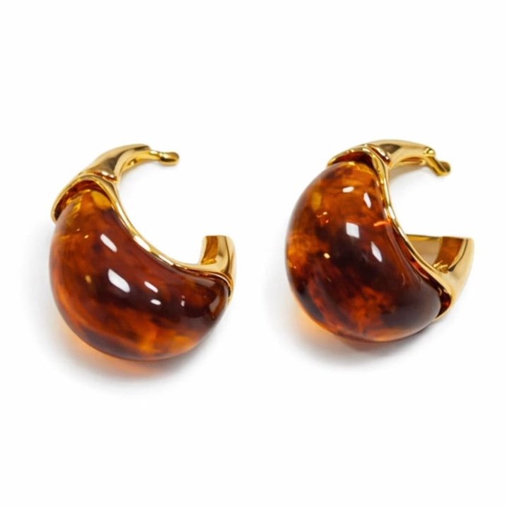 Women’s Gold-Tone Amber-Look Resin Hoop Earrings, Bold Curved Statement Fashion Jewelry