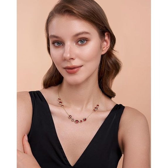 SNGIA 18K Gold Plated Ruby Gemstone Beaded Statement Choker Necklace for Women