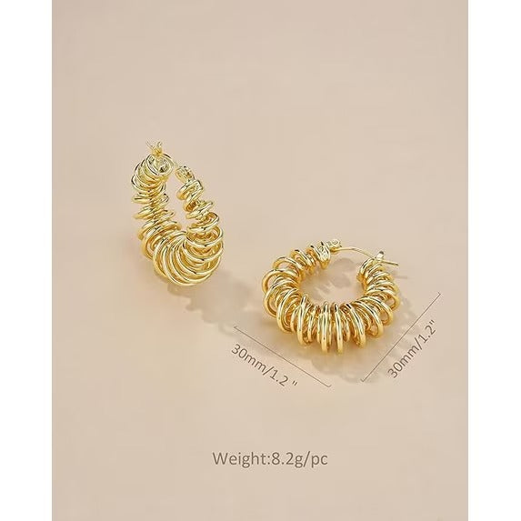 SNGIA 18K Gold Plated Chunky Twisted Open Hoop Earrings for Women with 18K Gold Plated Accent