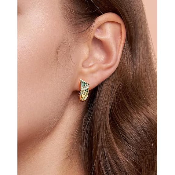SNGIA 18K Gold Plated Geometric Hoop Earrings with Clear or Green CZ for Women