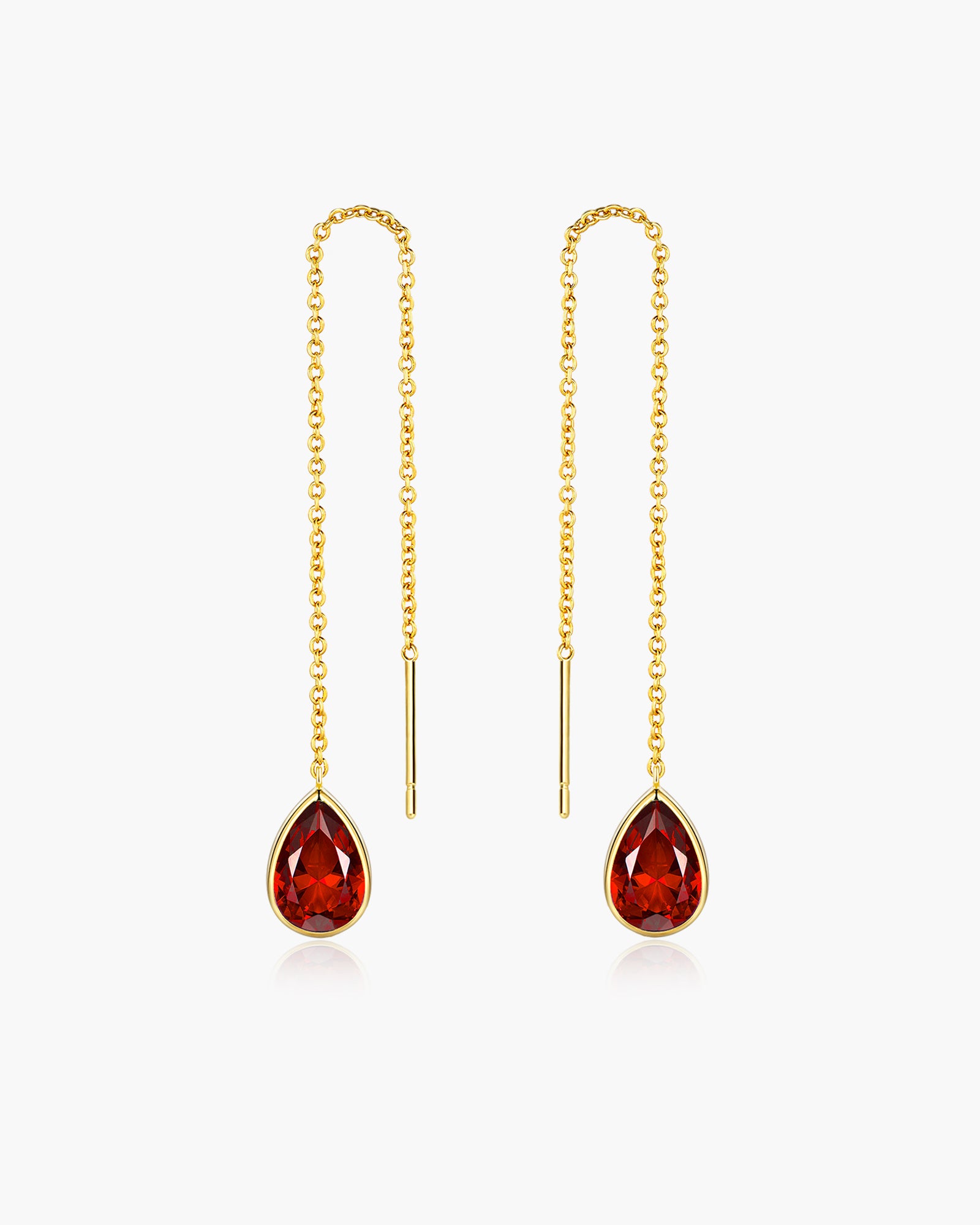 Teardrop Threader Earrings In Gold Tone Ruby Red Style