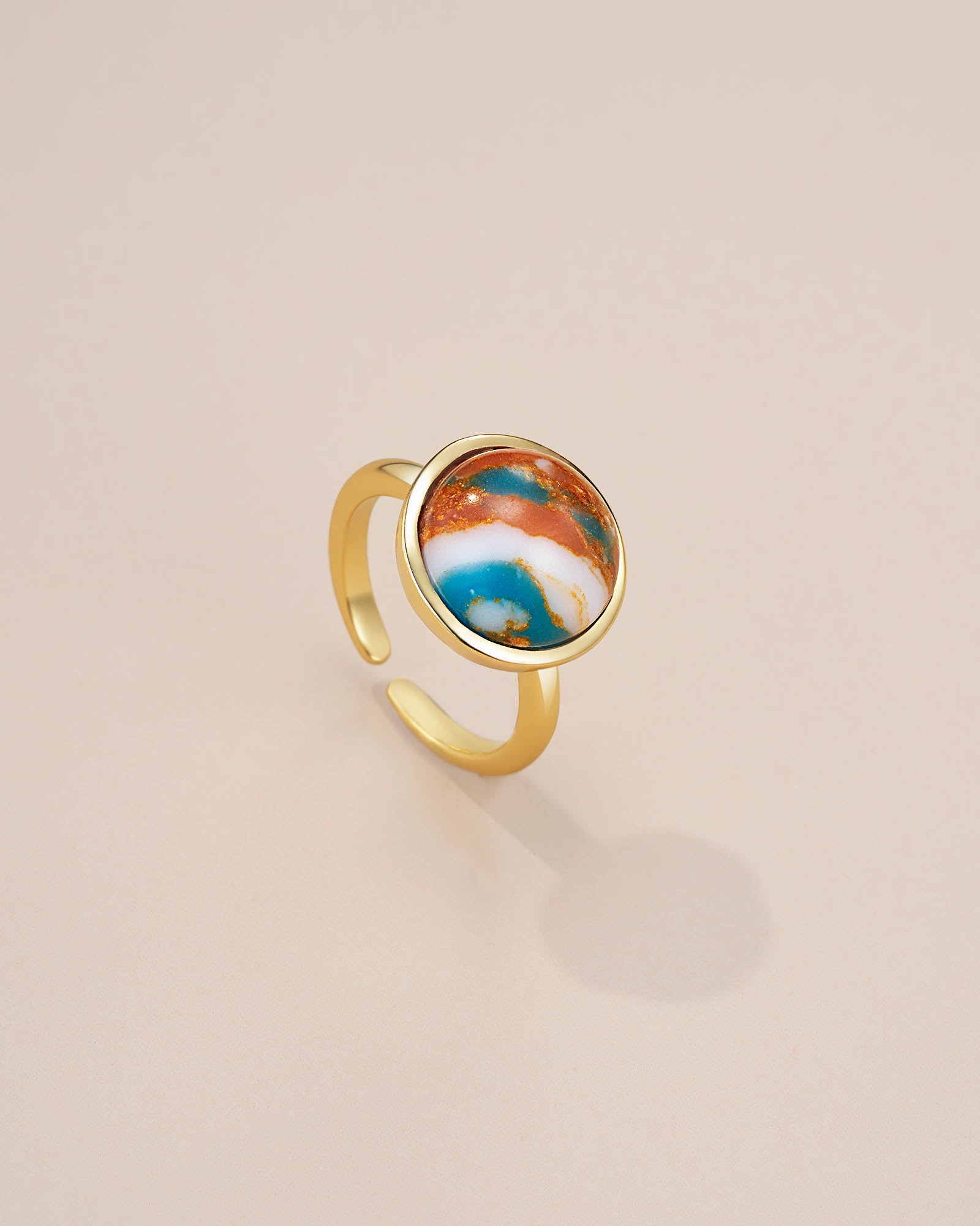 Gold Copper Turquoise Adjustable Ring