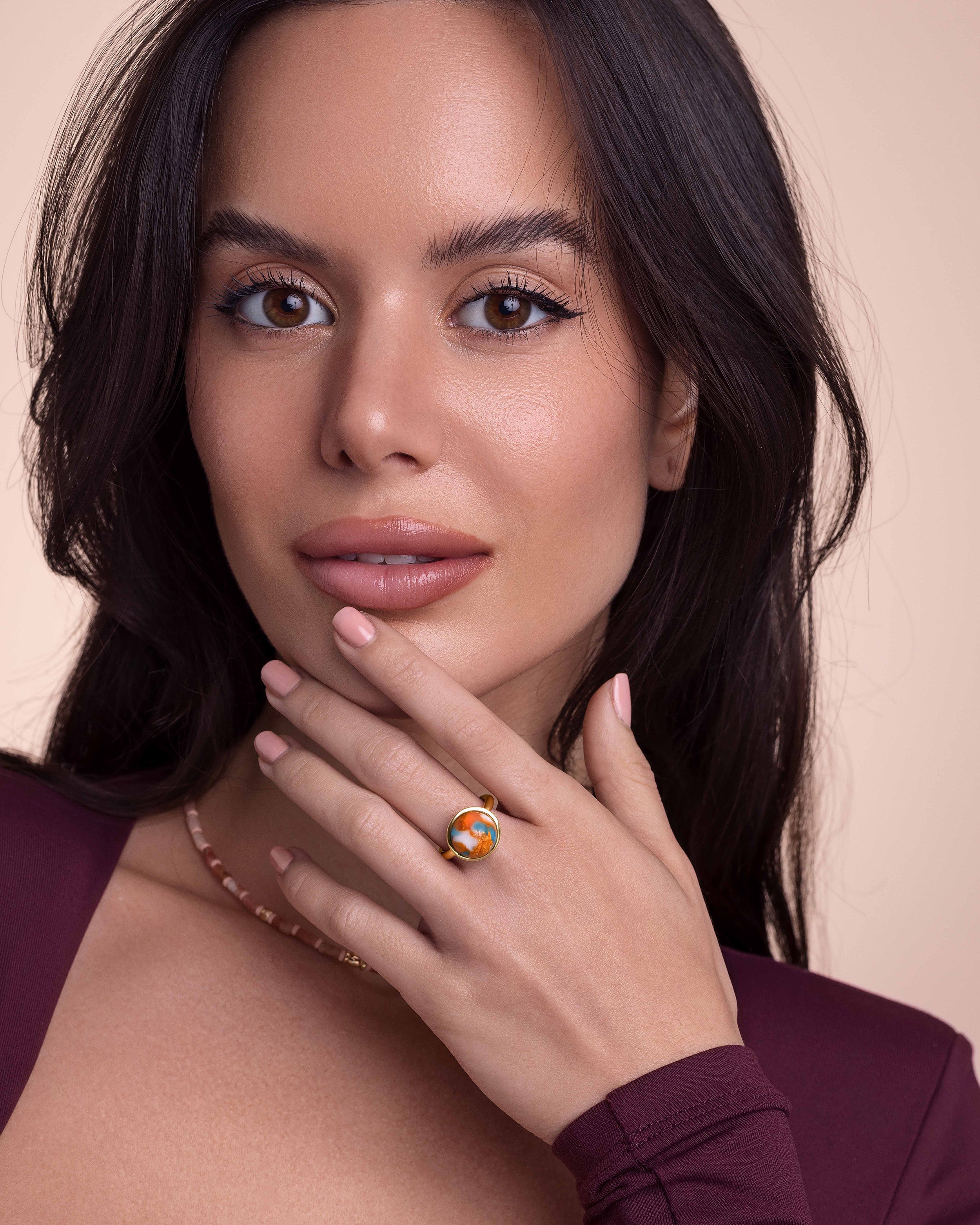 Gold Copper Turquoise Adjustable Ring