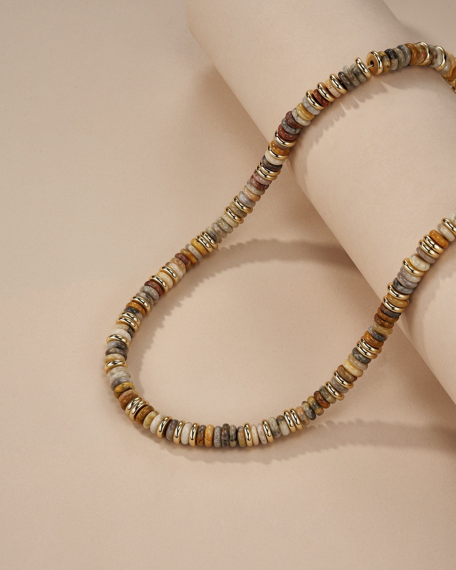Gold Brown Amber Stone Bead Necklace - Dune