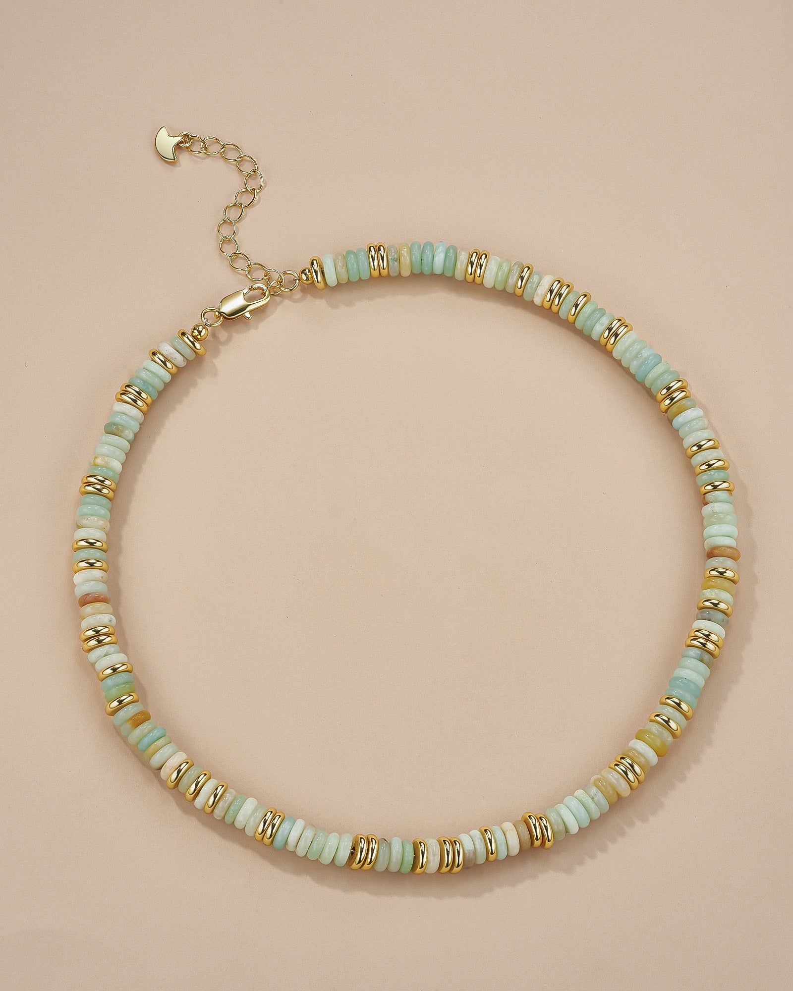 Gold Natural Stone Bead Necklace - Mist