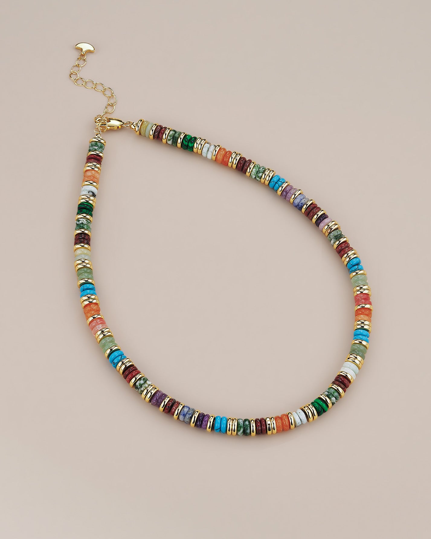 Natural Stone Style Bead Necklace In Gold Tone Earth Color