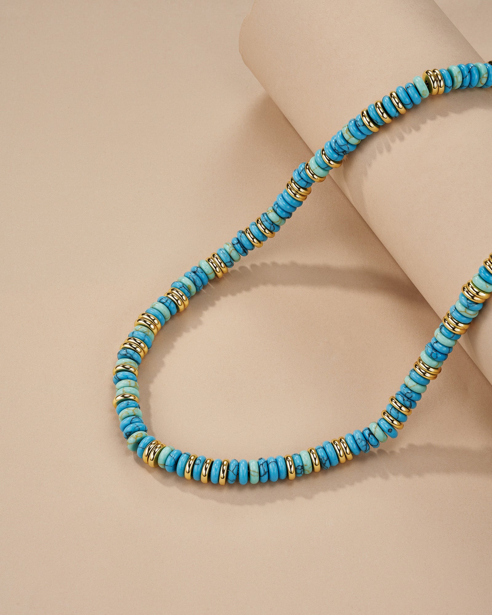 Gold Natural Stone Bead Necklace - Turquoise