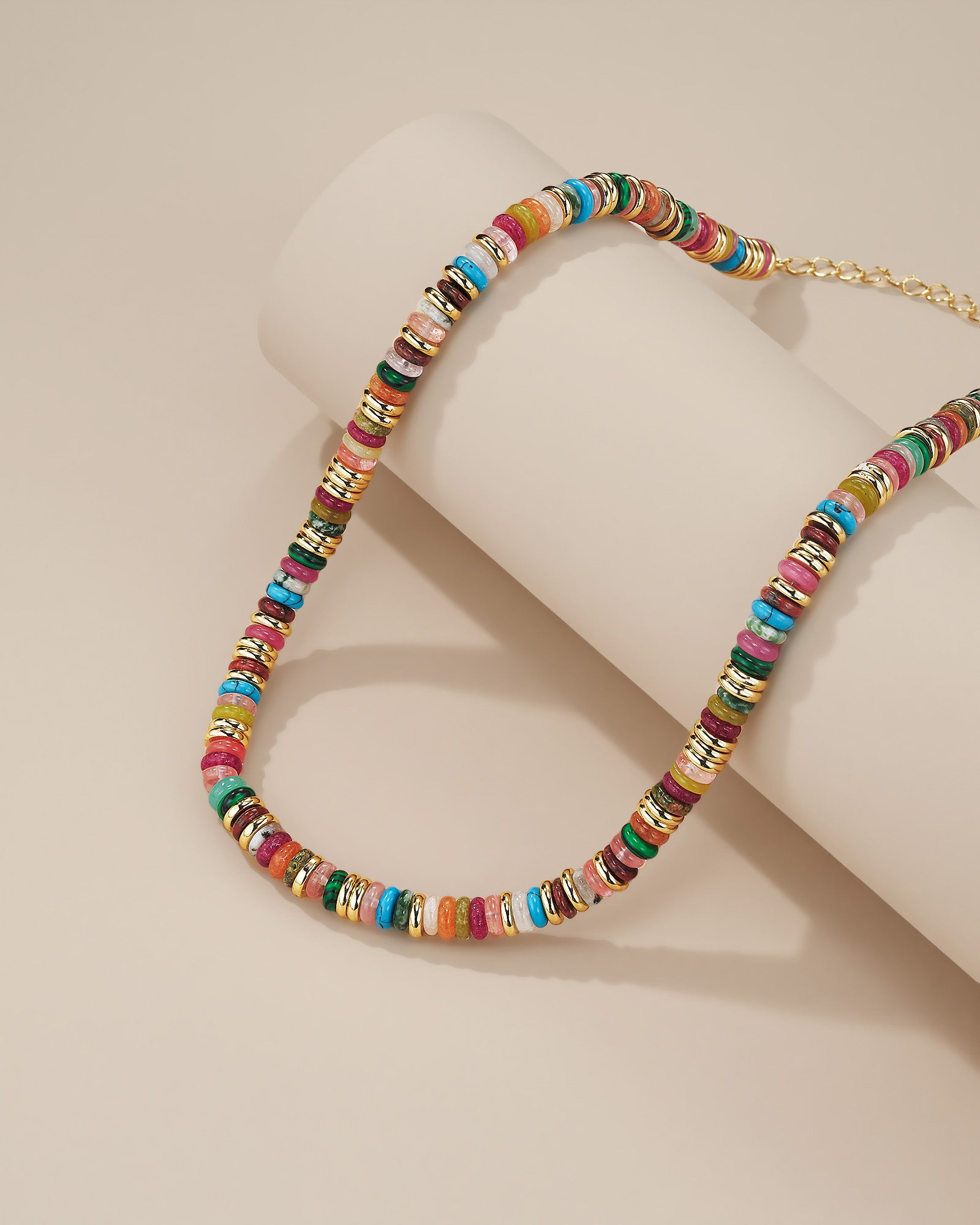 Gold Natural Stone Bead Necklace - Candy