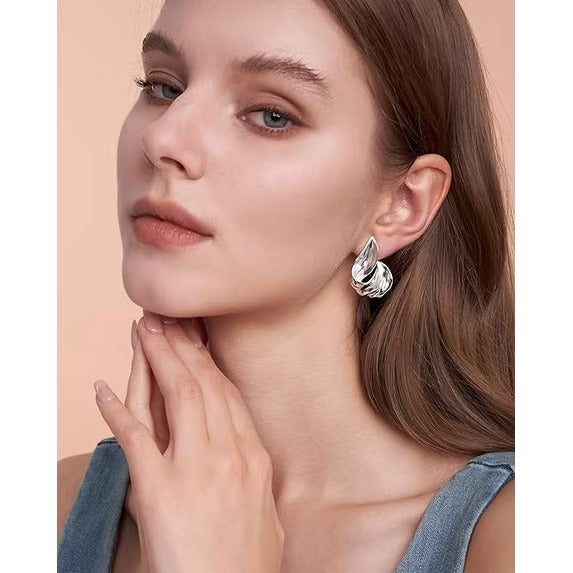 SNGIA Silver Plated Chunky Retro Knot Stud Earrings for Women, Ribbed Geometric Statement Style