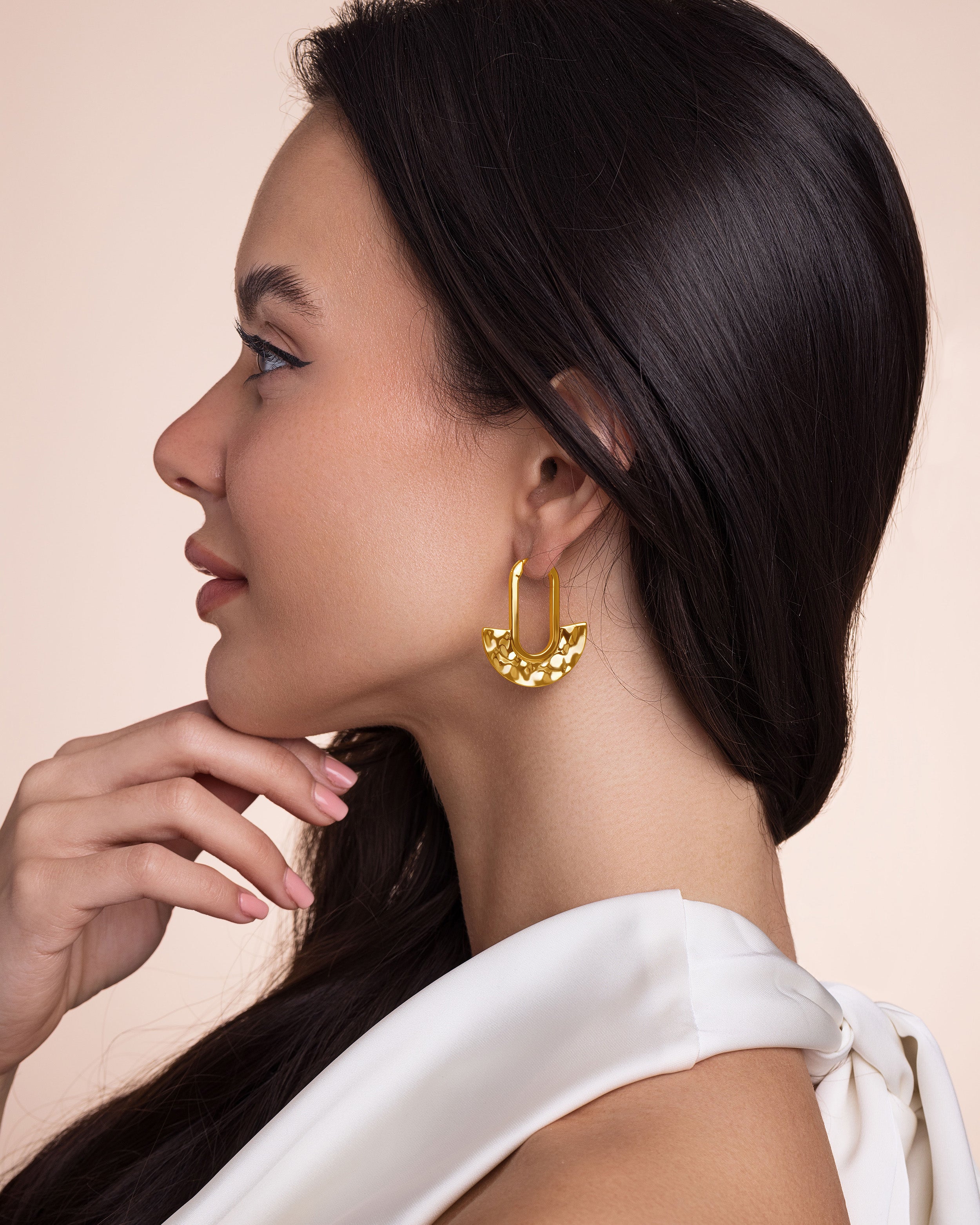 Irregular Geometric Hammered Dangle Earrings - Gold Plated