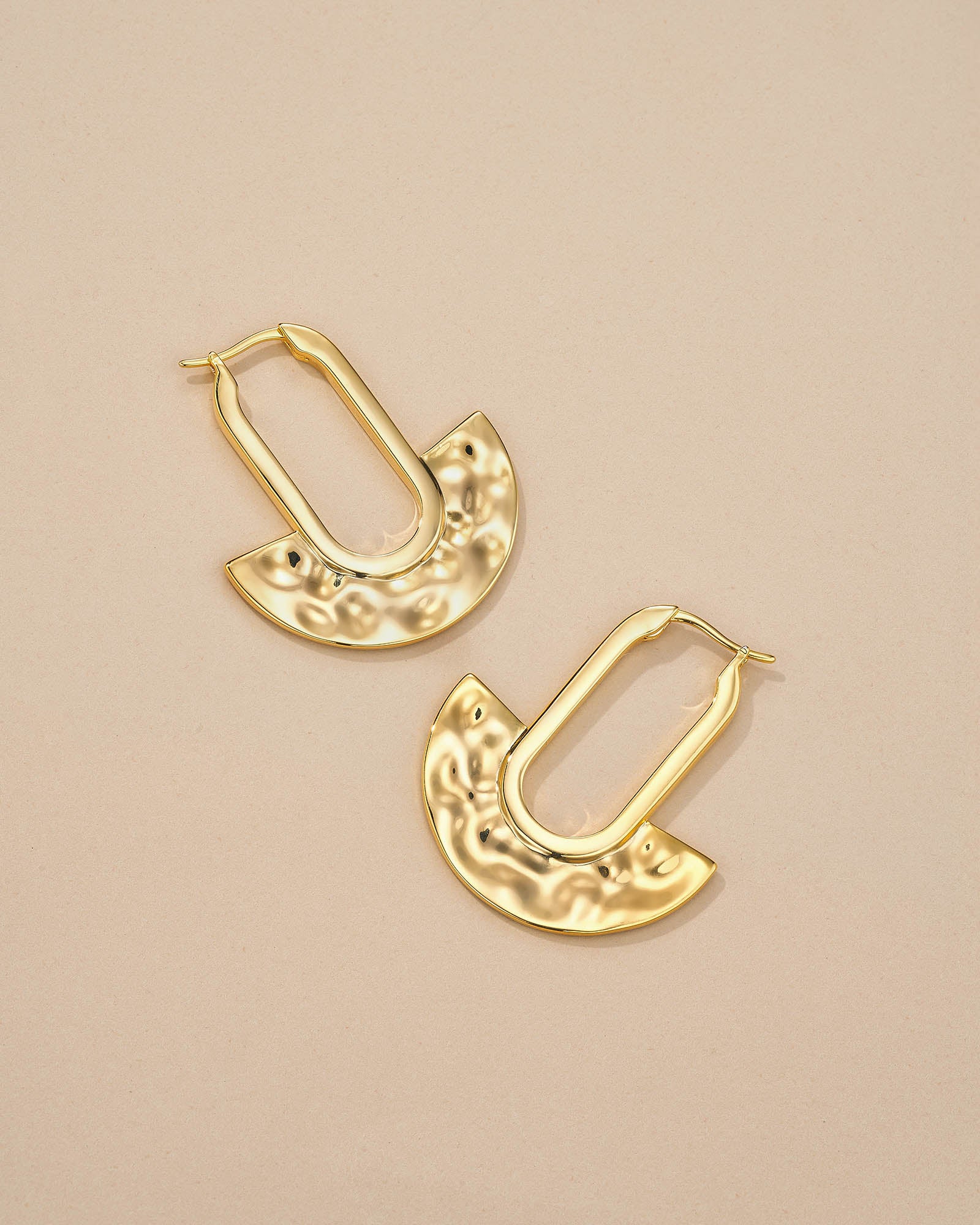 Irregular Geometric Hammered Dangle Earrings - Gold Plated