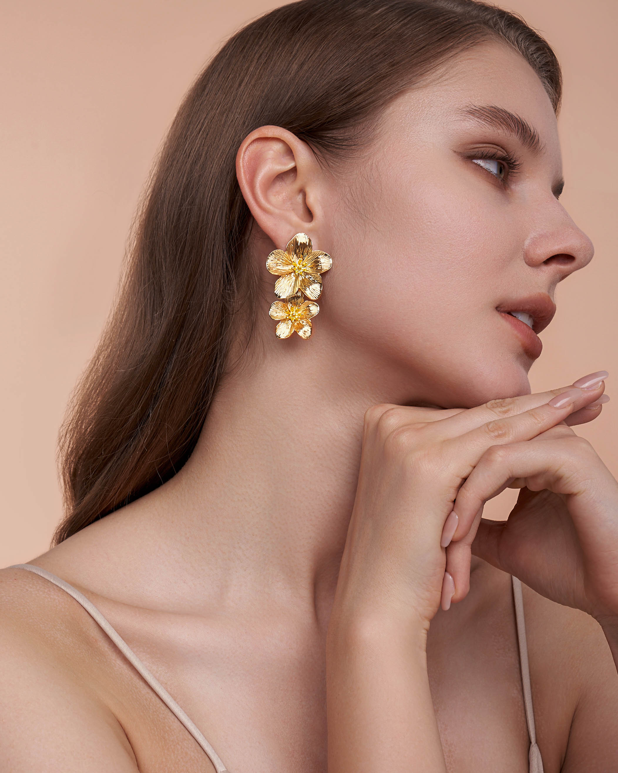Sngia Double Flower Statement Earrings