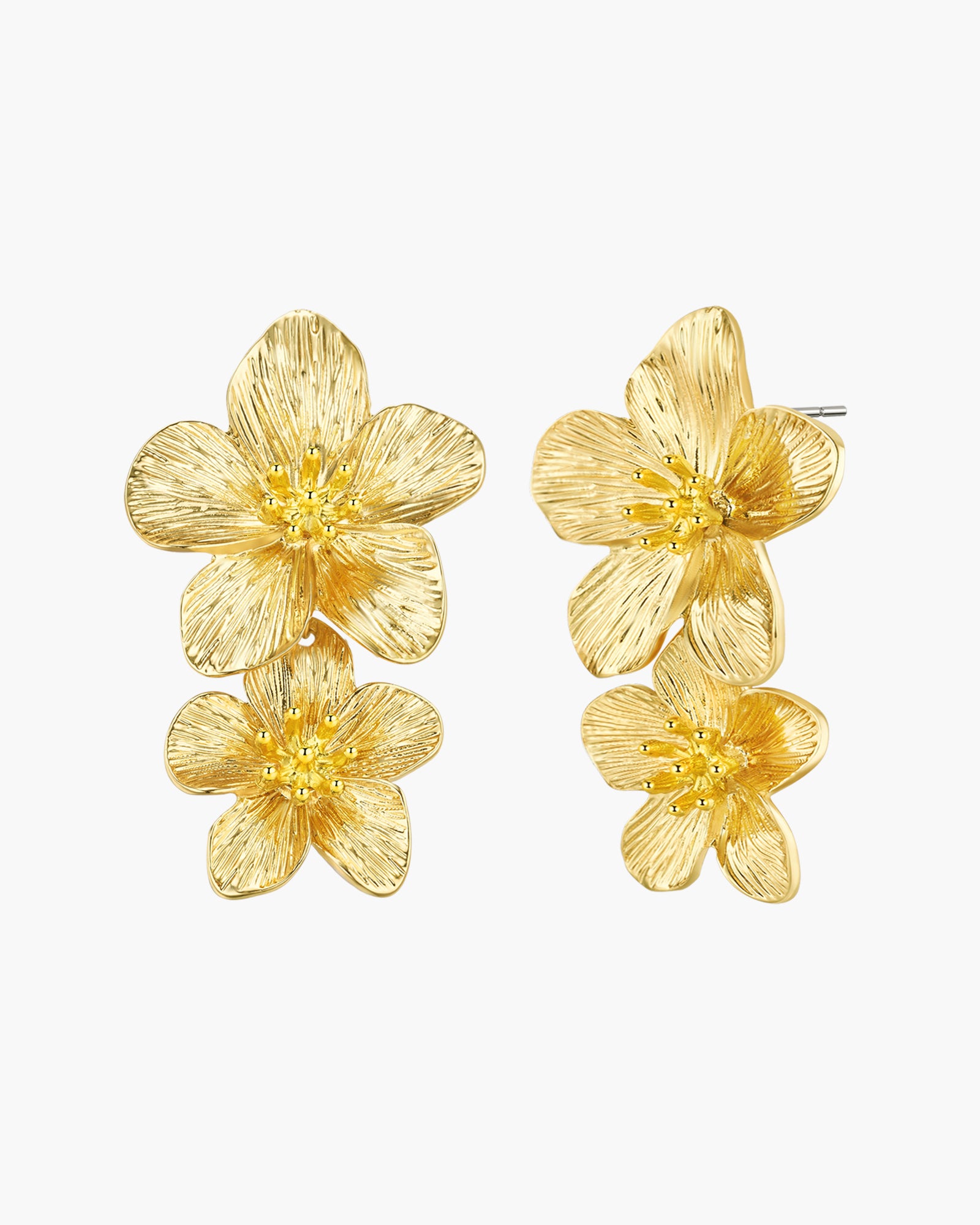 2 Tiered Blooming Floral Earrings - Gold Plated