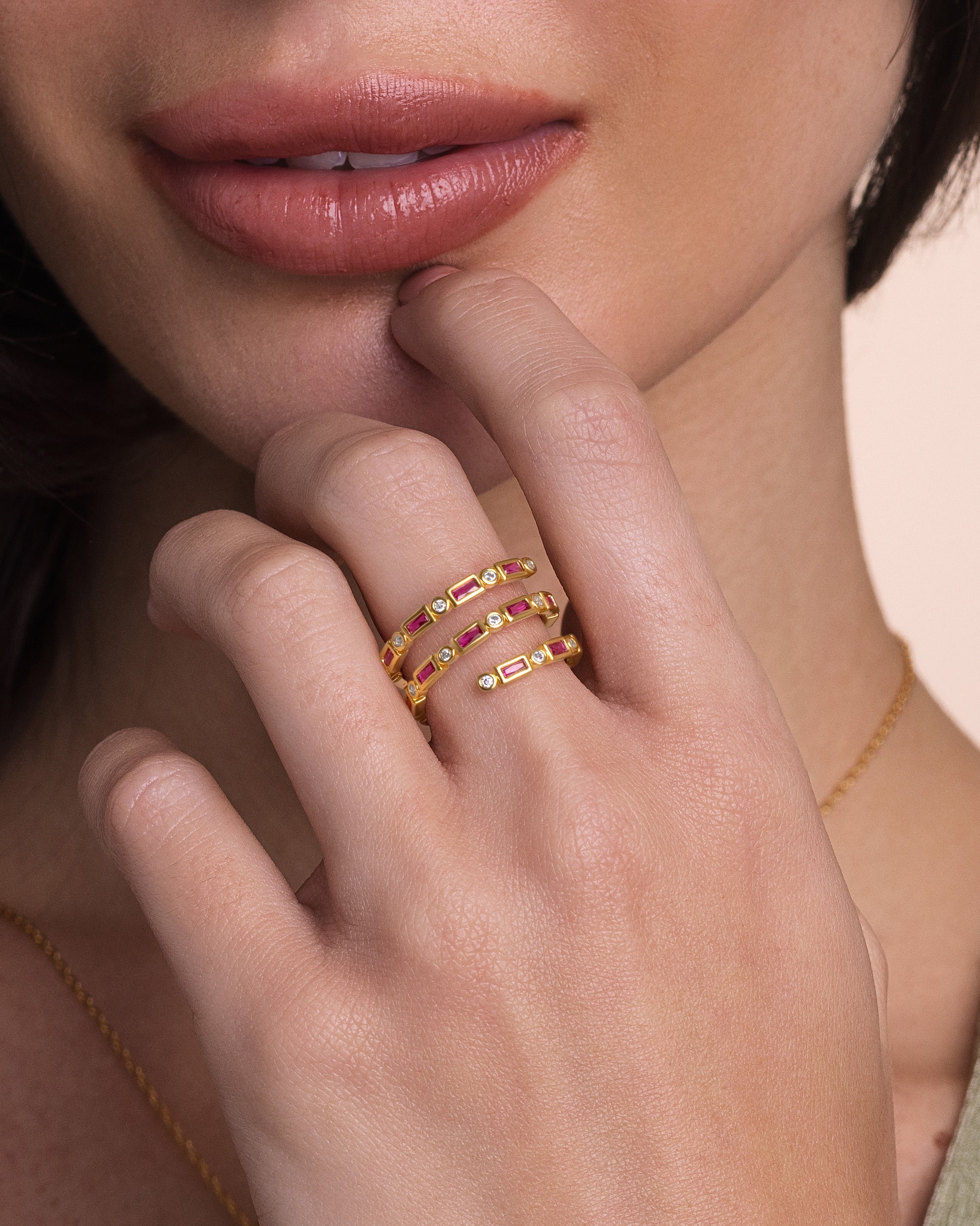 Pink Ruby Eternity Band Ring with CZ