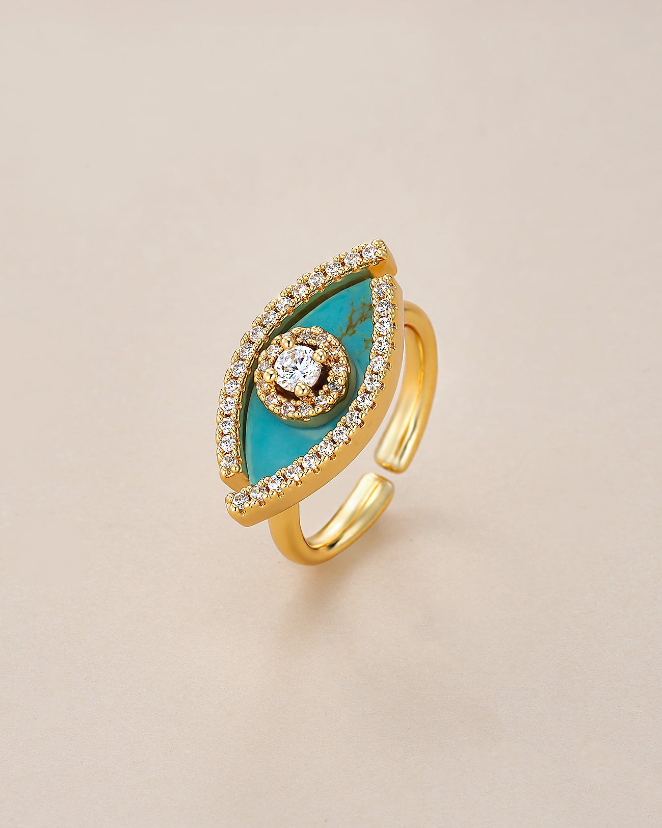Turquoise Stone Evil Eye Ring with CZ