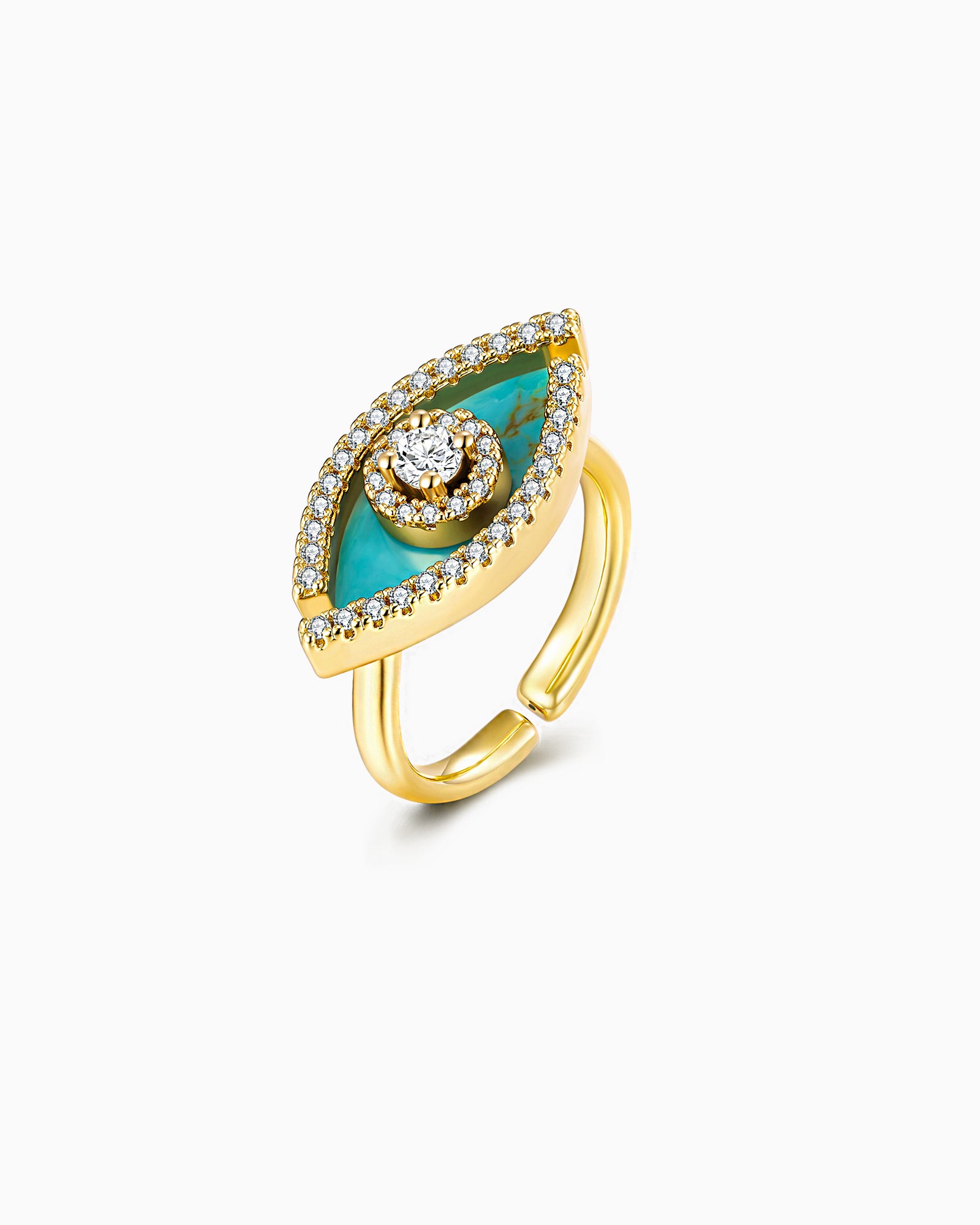 Turquoise Stone Evil Eye Ring with CZ
